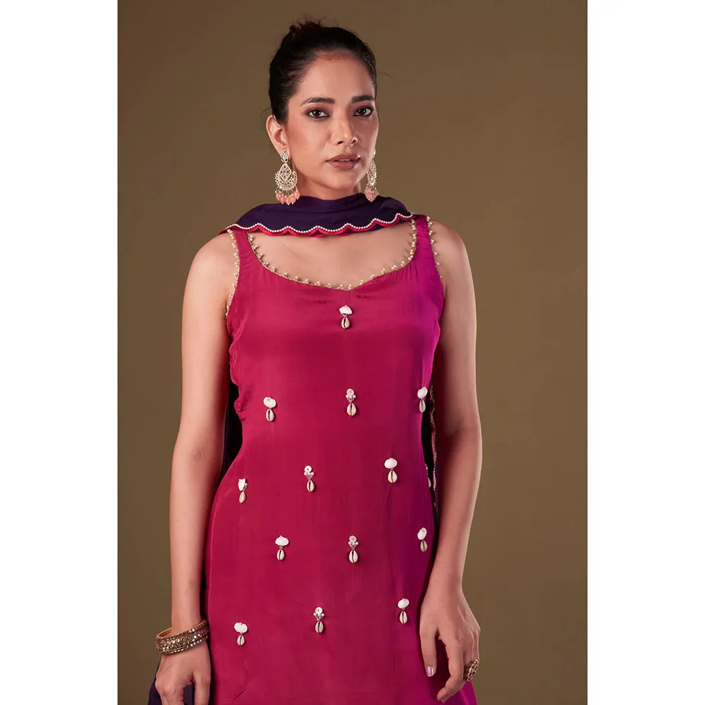 AFFROZ Crimson Ombre Kurta Sharara with Dupatta (Set of 3)