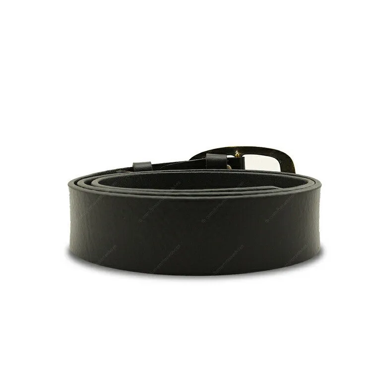 Full Grain Genuine Leather Belt City Oxford Curve Brass Buckle - Black