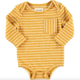 Me & Henry - Baby Stripe Pocket Onesie in Gold (Size 3-6mo)