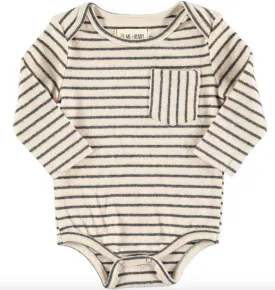 Me & Henry - Baby Stripe Pocket Onesie in Oatmeal