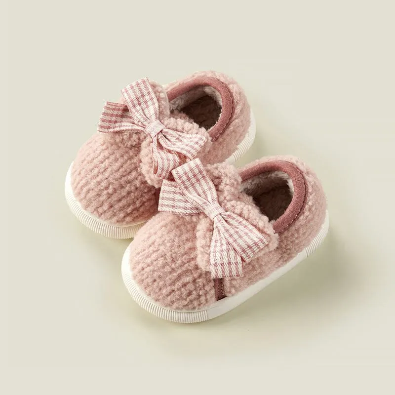 Plaid Bow Plush Winter Indoor Shoes