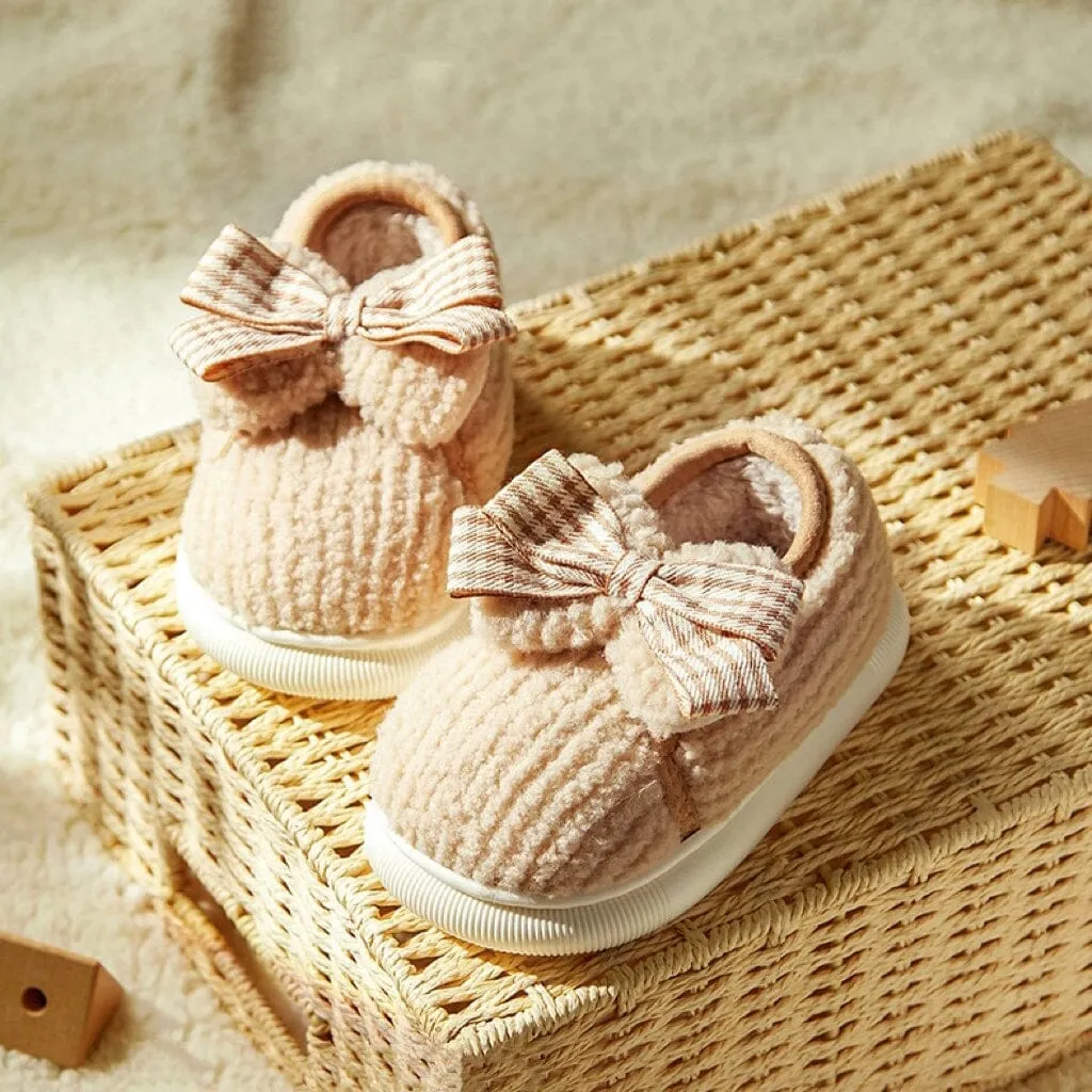 Plaid Bow Plush Winter Indoor Shoes
