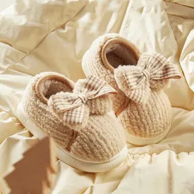 Plaid Bow Plush Winter Indoor Shoes