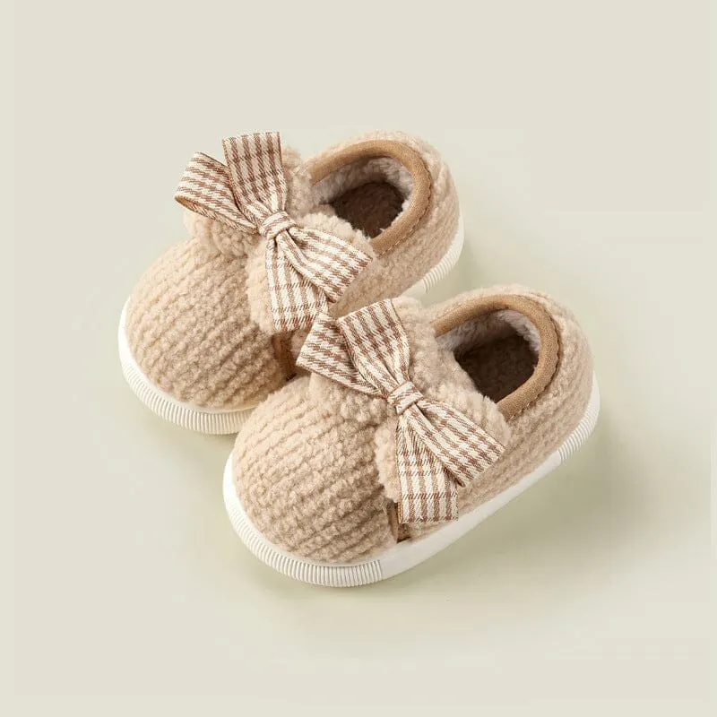 Plaid Bow Plush Winter Indoor Shoes