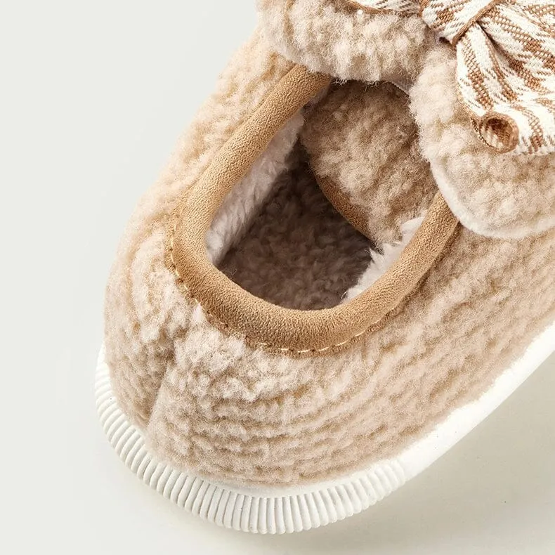 Plaid Bow Plush Winter Indoor Shoes