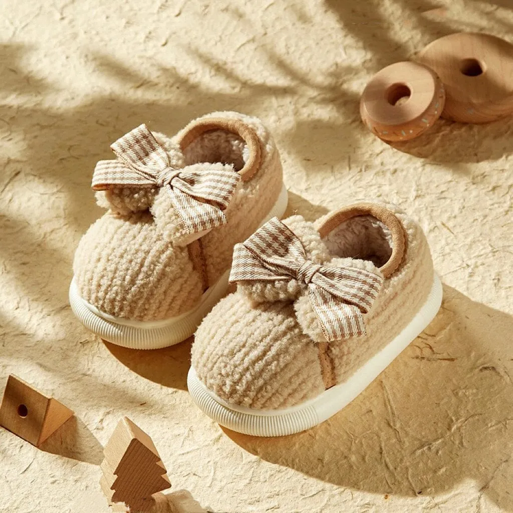 Plaid Bow Plush Winter Indoor Shoes