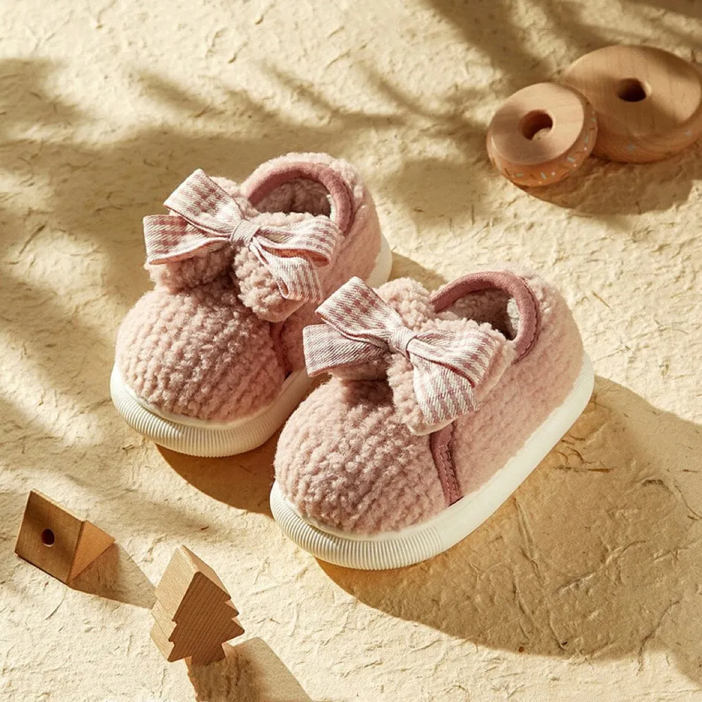 Plaid Bow Plush Winter Indoor Shoes