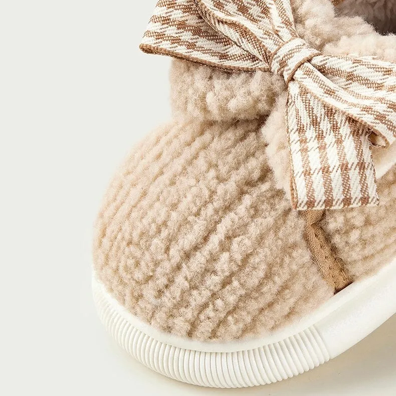 Plaid Bow Plush Winter Indoor Shoes