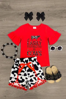 "Easily Distracted By Cows" Pom Pom Short Set
