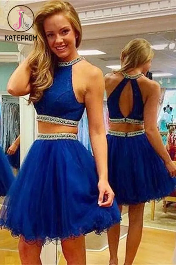 Two Piece Strapless Beading Prom Dress Homecoming Dresses KPH0058