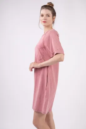 Washed Round Neck Mini Tee Dress